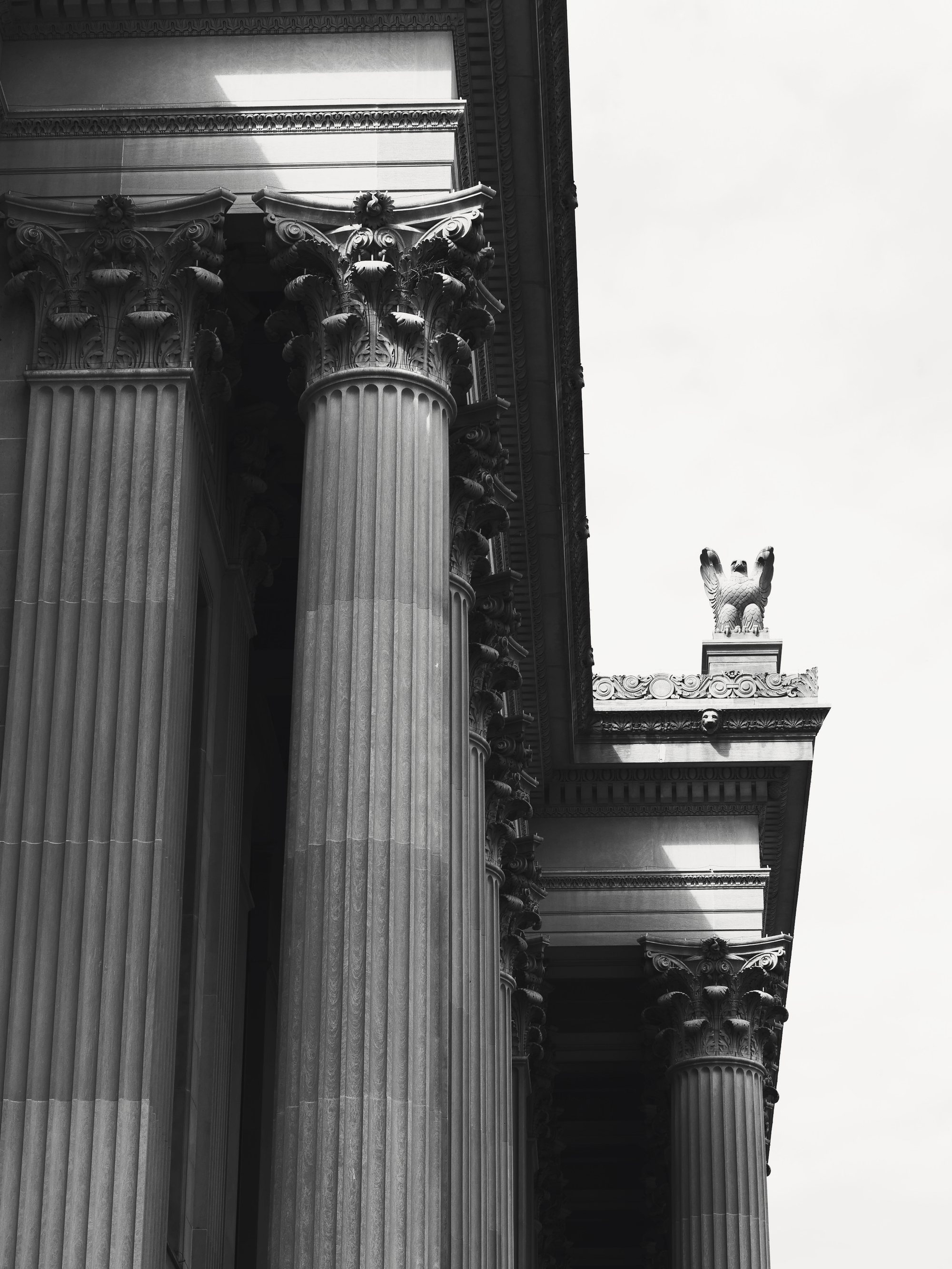 Stone columns of a courthouse facade