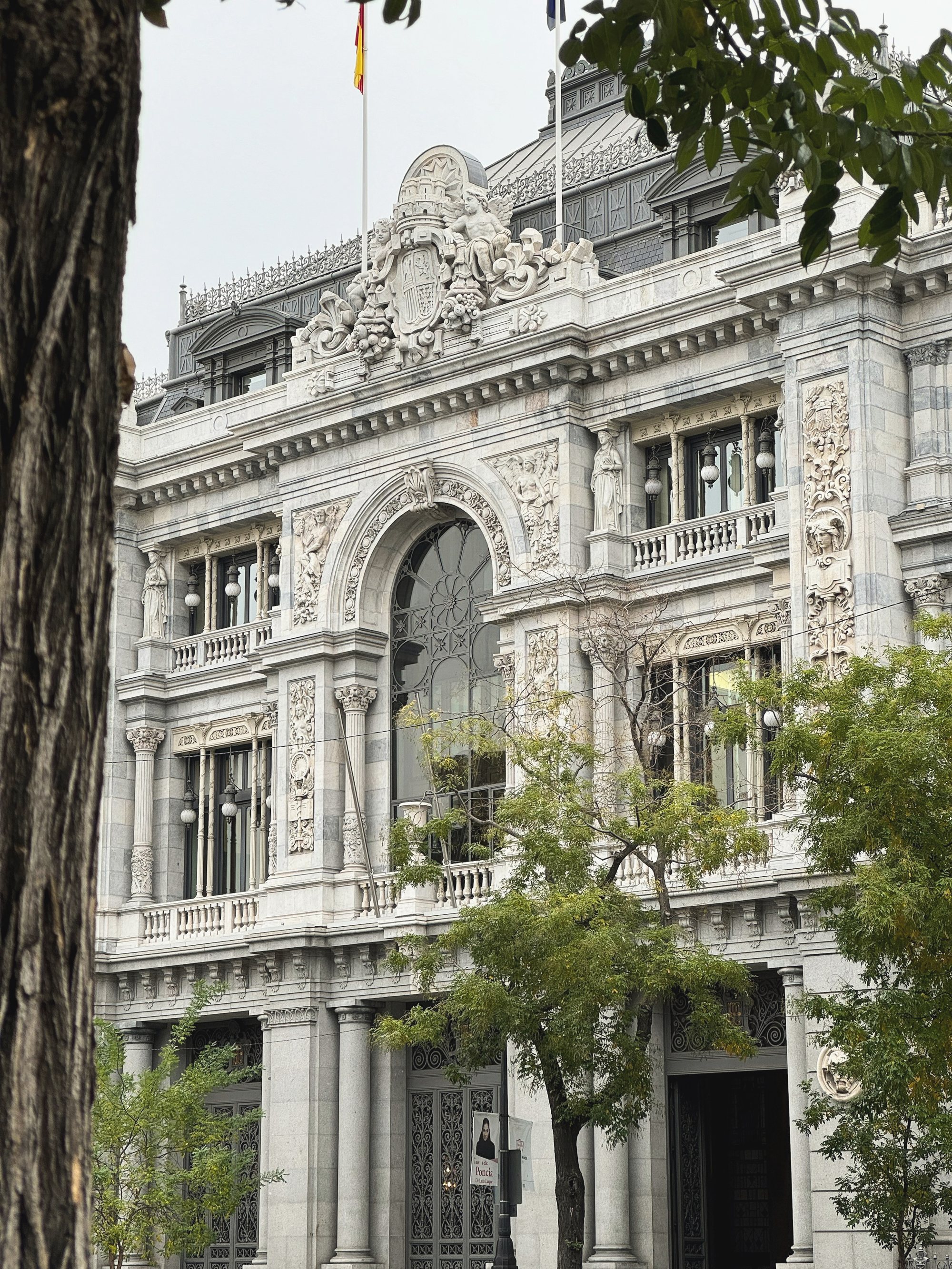 Stone facade of the Bank of Spain in Madrid